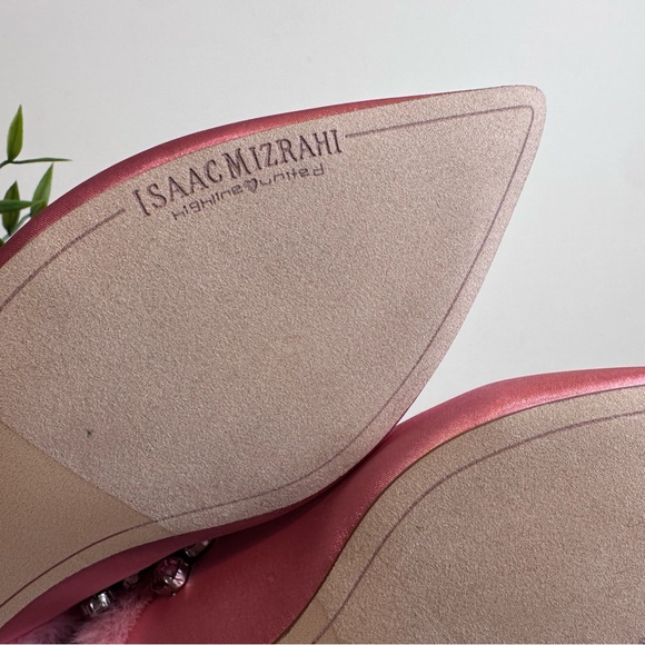 ISAAC MIRAHI Pink SATEEN Mules Sz 8 FAUX FUR & RHINESTONES - Picture 10 of 13
